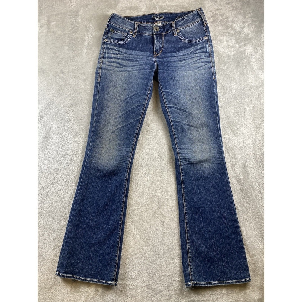 Silver Women's Jeans Aiko Bootcut Size 27x31 (29x31) Super Stretch Dark Wash